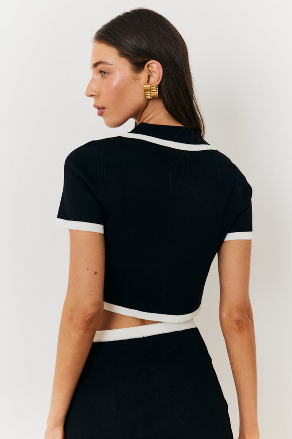 In The Style In The Style Contrast Piping Knit Co Ord Crop Top Black