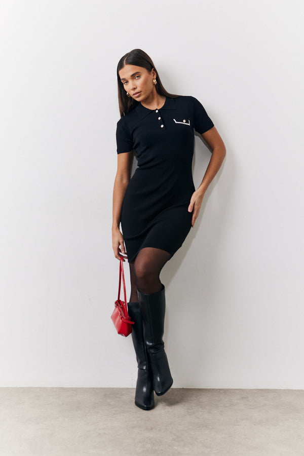 In The Style In The Style Contrast Piping Pocket Detail Mini Knit Dress Black