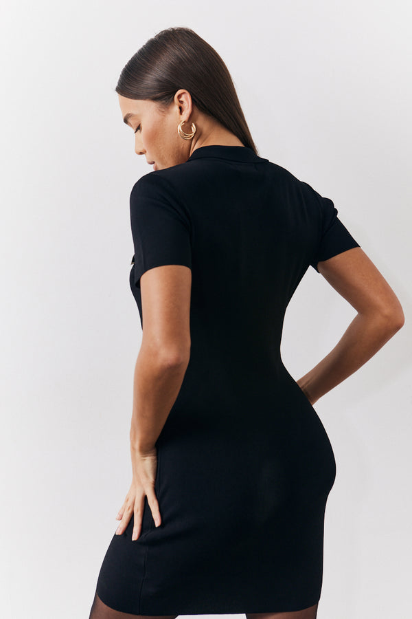 In The Style In The Style Contrast Piping Pocket Detail Mini Knit Dress Black