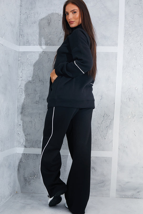 In The Style In The Style Contrast Piping Wide Leg Joggers Black