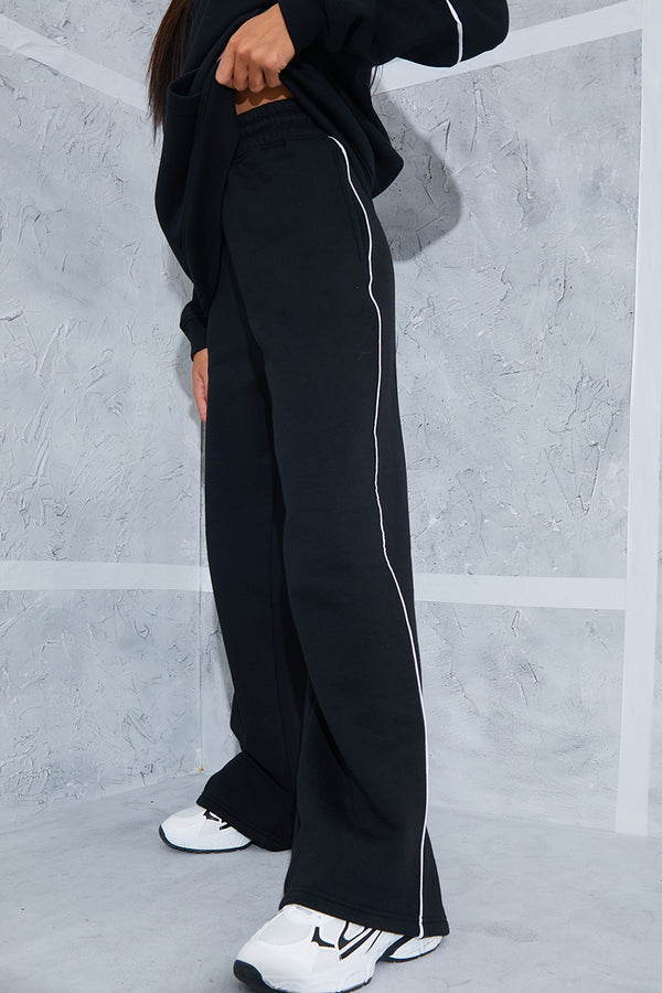 In The Style In The Style Contrast Piping Wide Leg Joggers Black