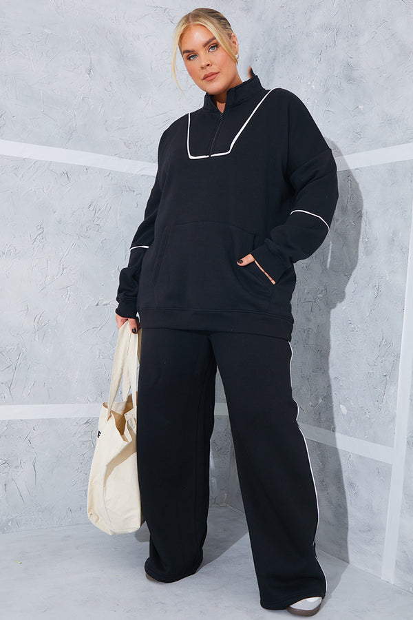 In The Style In The Style Contrast Piping Wide Leg Joggers Black