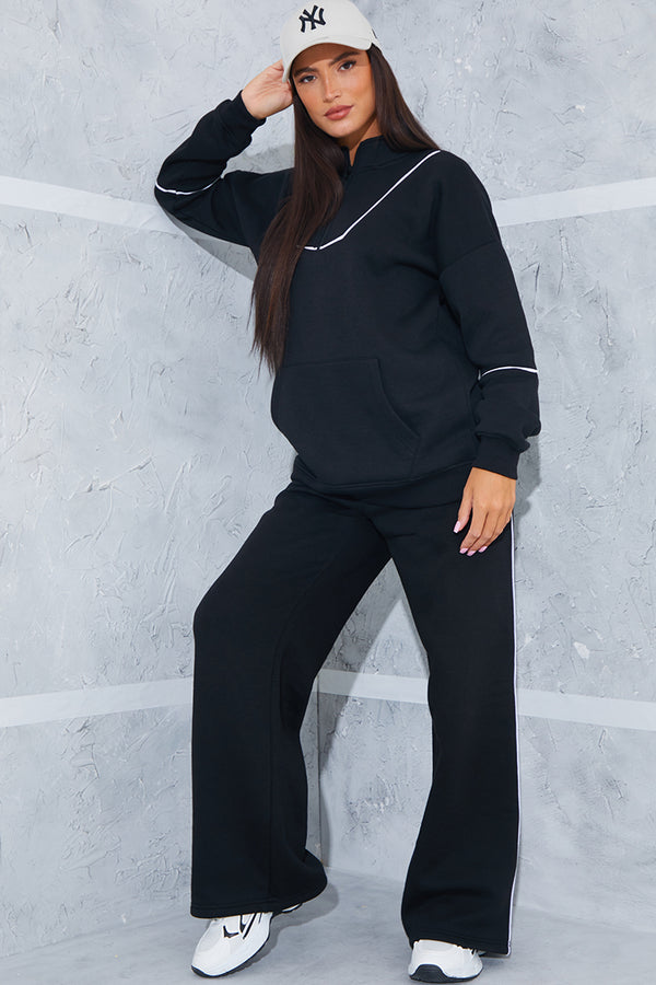 in the style In the Style Contrast Piping Wide Leg Joggers Black
