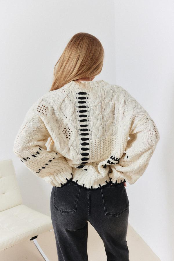 In The Style In The Style Contrast Stitch Detail Knitted Jumper Cream
