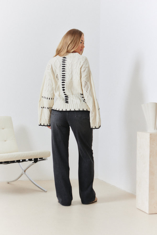 In The Style In The Style Contrast Stitch Detail Knitted Jumper Cream