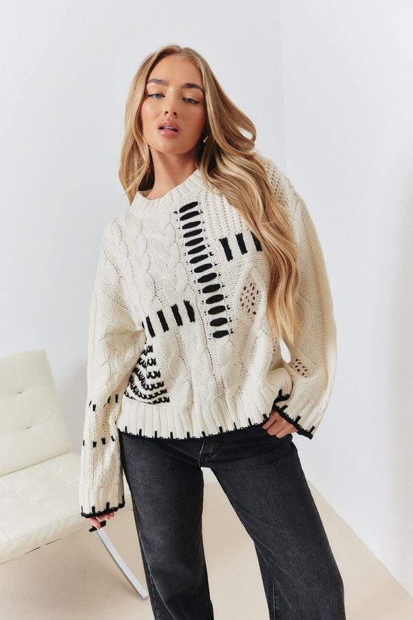 in the style In the Style Contrast Stitch Detail Knitted Jumper Cream
