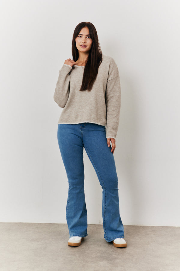 In The Style In The Style Contrast Stitch Knit Hoodie Oatmeal