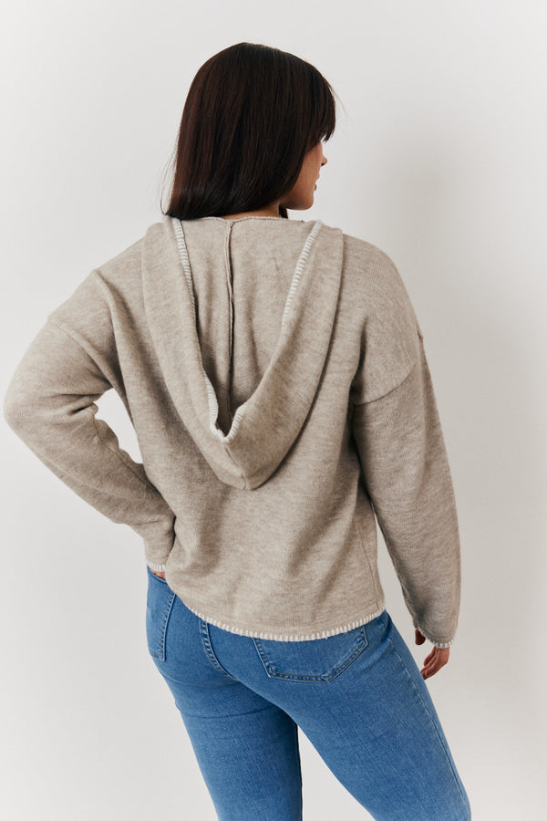 In The Style In The Style Contrast Stitch Knit Hoodie Oatmeal
