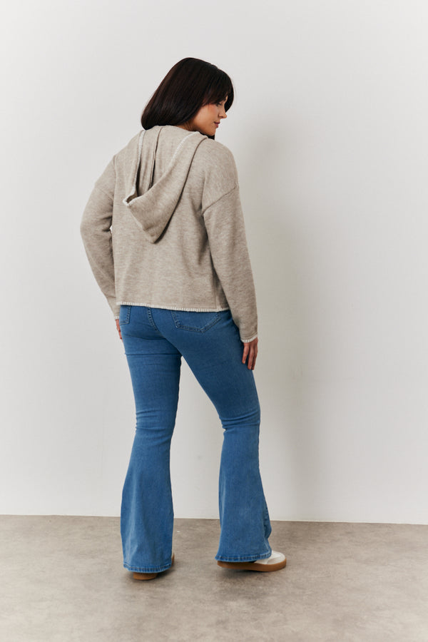 In The Style In The Style Contrast Stitch Knit Hoodie Oatmeal