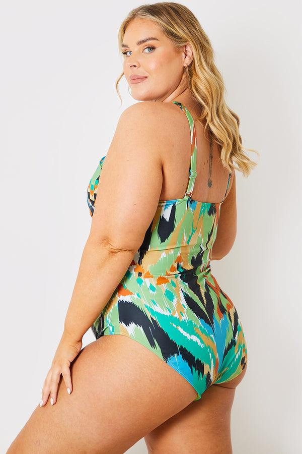 In The Style In The Style Control Abstract Print Ring Detail Halter Swimsuit Multi