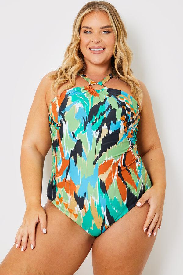 in the style In the Style Control Abstract Print Ring Detail Halter Swimsuit Multi