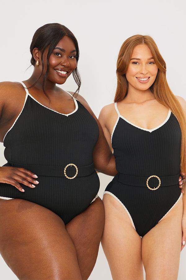 In The Style In The Style Control Contrast Binding Belted Swimsuit Black