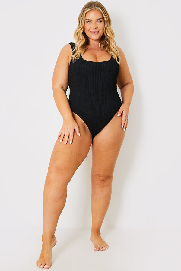 In The Style In The Style Control Crinkle Scoop Neck Swimsuit Black