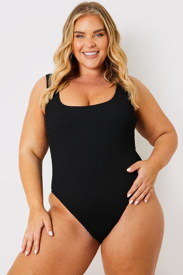 in the style In the Style Control Crinkle Scoop Neck Swimsuit Black