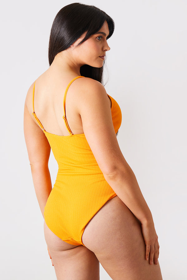 In The Style In The Style Control Crinkle Wrap Front O Ring Swimsuit Orange