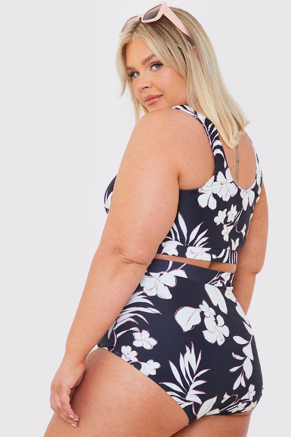 In The Style In The Style Control Floral Print Ruched High Waisted Bottoms Black
