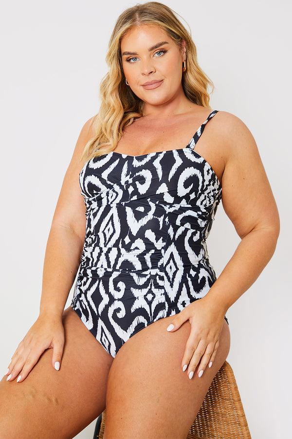 in the style In the Style Control Printed Twist Front Swimsuit Monochrome
