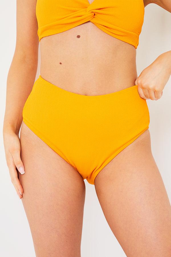 In The Style In The Style Control Textured High Waist Bikini Bottoms Orange