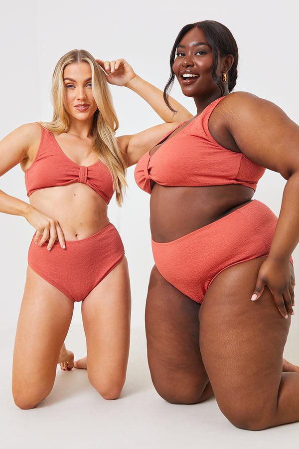 In The Style In The Style Control Textured High Waist Bikini Bottoms Rust