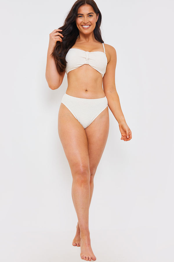 In The Style In The Style Control Textured High Waist Bikini Bottoms Cream