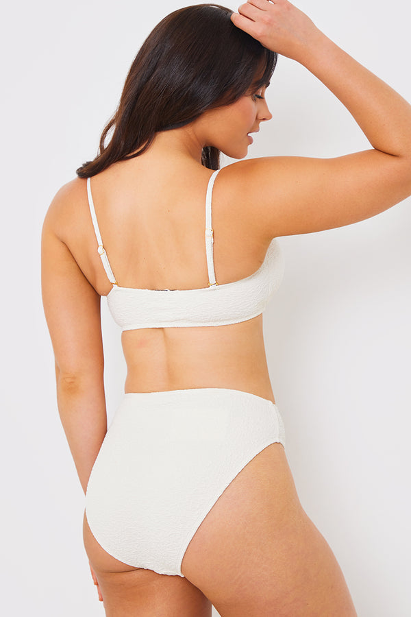 In The Style In The Style Control Textured High Waist Bikini Bottoms Cream