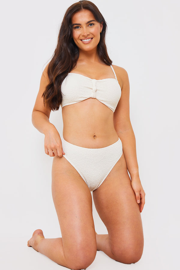 in the style In the Style Control Textured High Waist Bikini Bottoms Cream