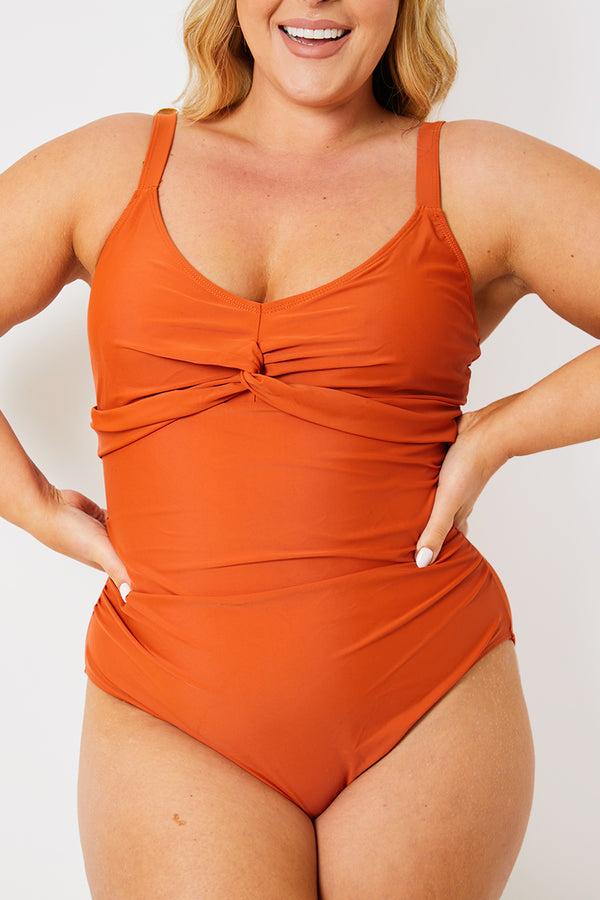 In The Style In The Style Control Twist Front Gold Bar Swimsuit Orange