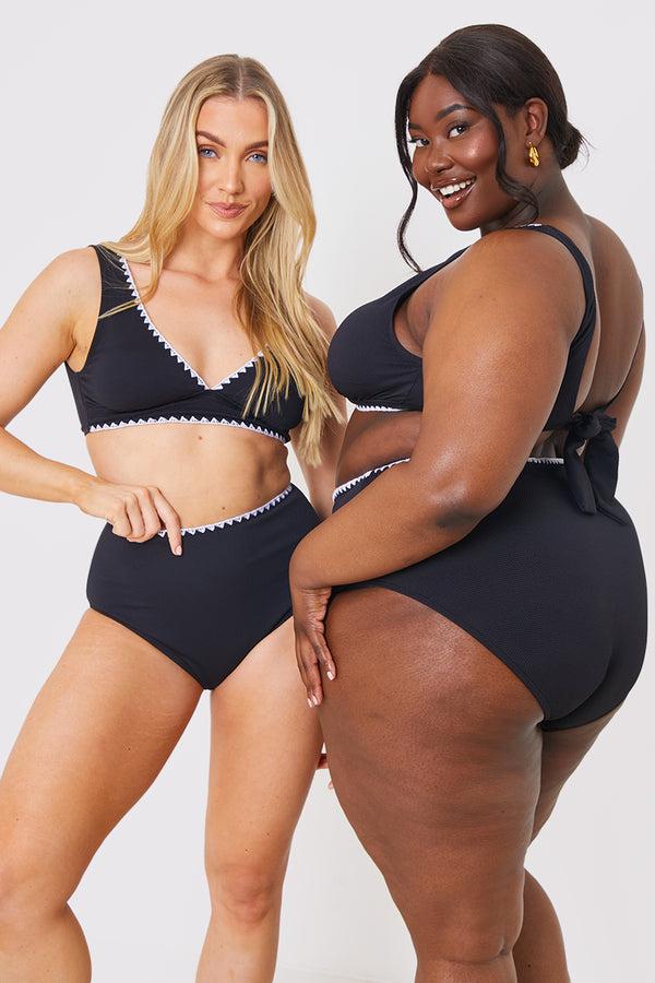 In The Style In The Style Control Whipstitch Trim High Waist Bikini Bottoms Black