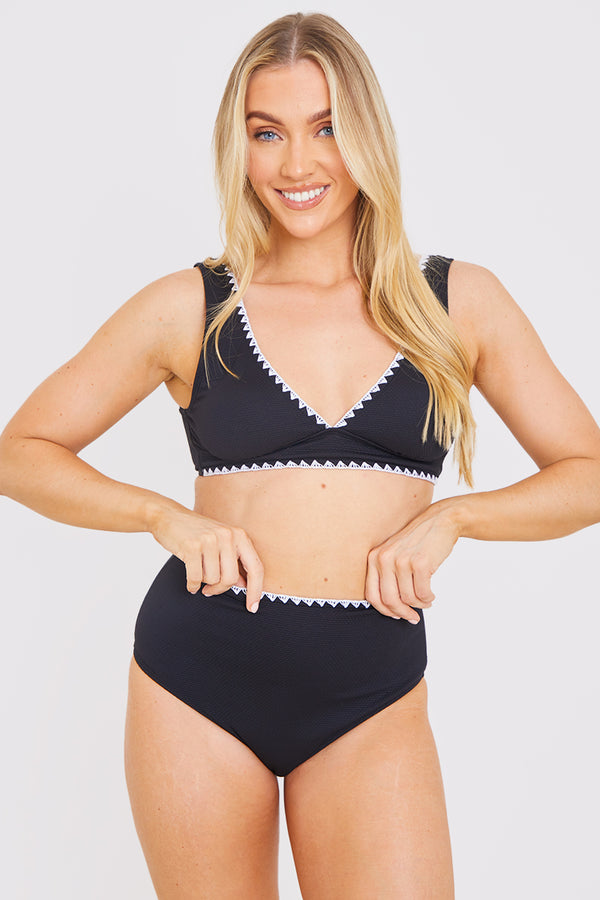 In The Style In The Style Control Whipstitch Trim High Waist Bikini Bottoms Black