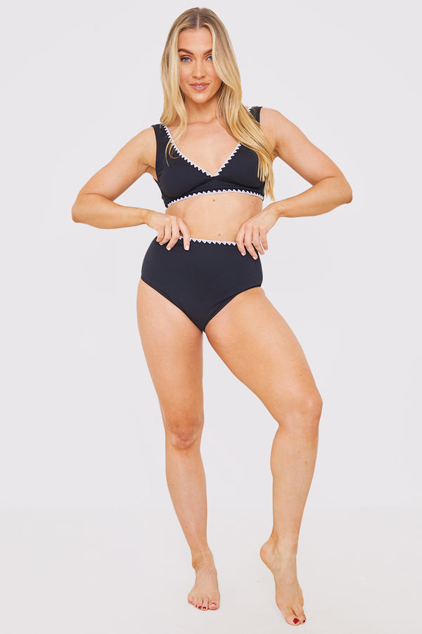 in the style In the Style Control Whipstitch Trim High Waist Bikini Bottoms Black