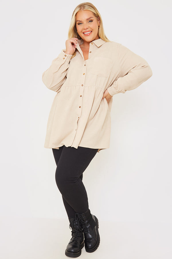 In The Style In The Style Cord Frill Hem Shirt Stone