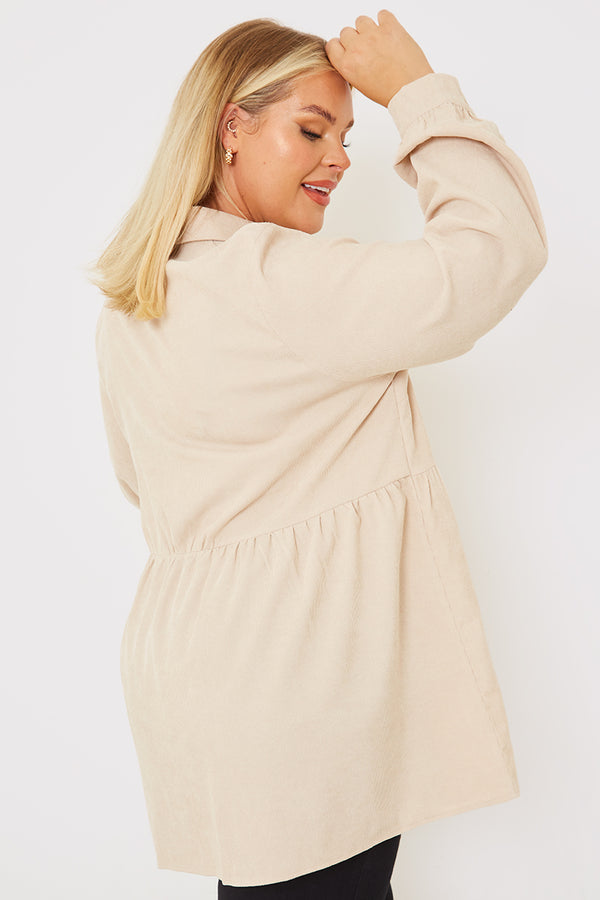 In The Style In The Style Cord Frill Hem Shirt Stone