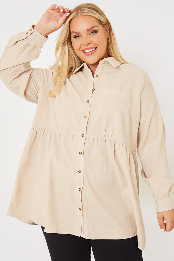 in the style In the Style Cord Frill Hem Shirt Stone