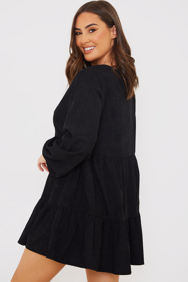 In The Style In The Style Corduroy Collared Smock Dress Black