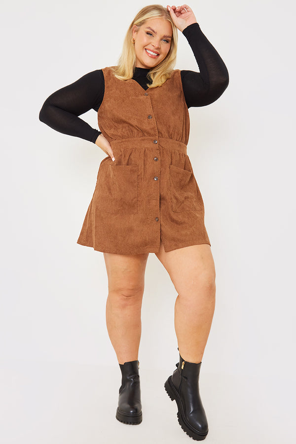In The Style In The Style Corduroy Pinafore Dress Brown