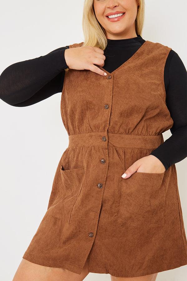 In The Style In The Style Corduroy Pinafore Dress Brown