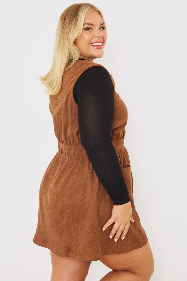 In The Style In The Style Corduroy Pinafore Dress Brown