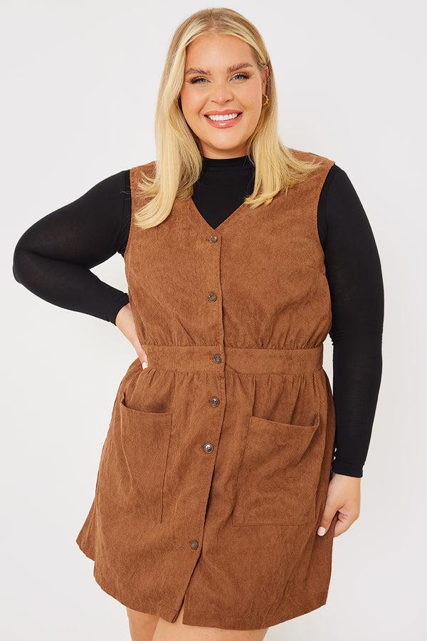 in the style In the Style Corduroy Pinafore Dress Brown