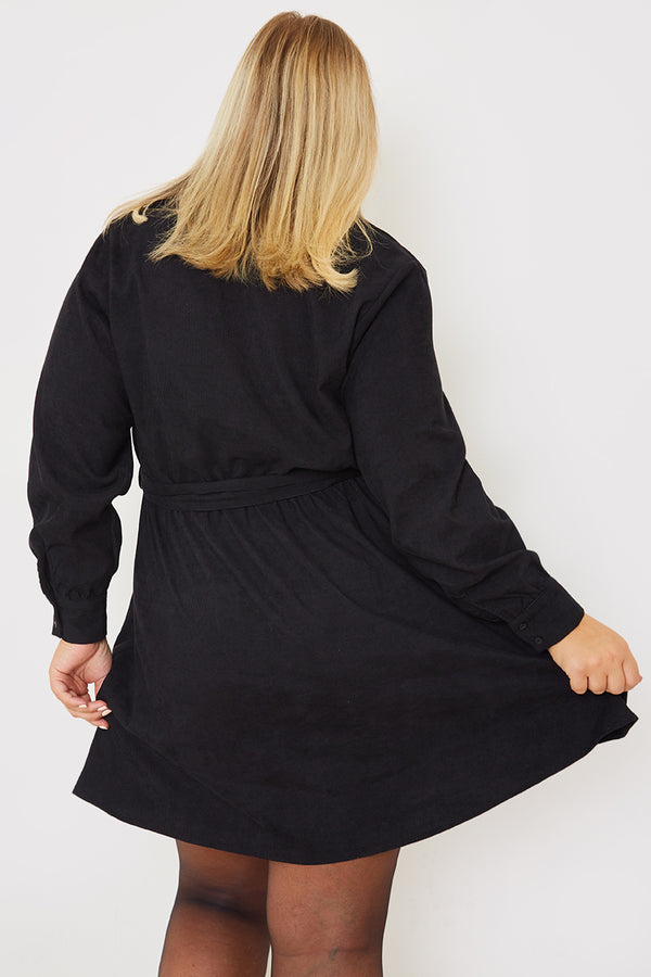 In The Style In The Style Corduroy Shirt Dress Black