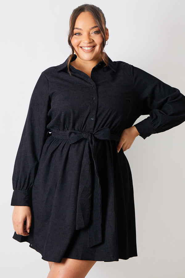 In The Style In The Style Corduroy Shirt Dress Black