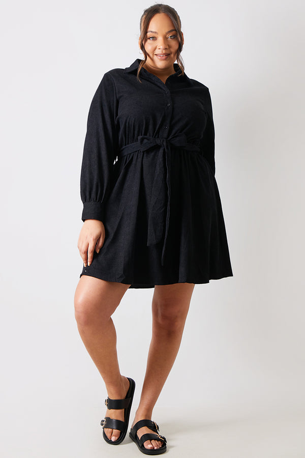 In The Style In The Style Corduroy Shirt Dress Black