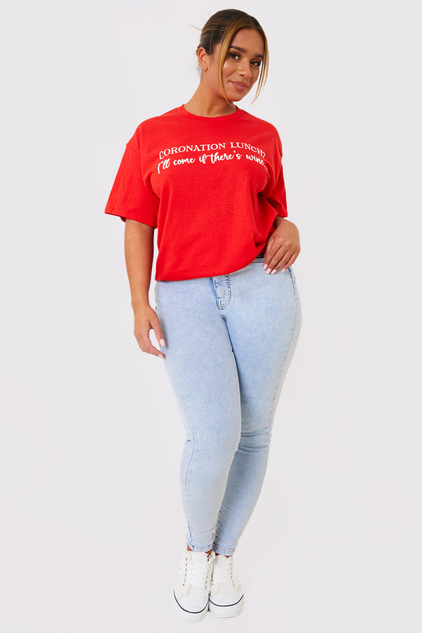 In The Style In The Style Coronation Lunch Slogan T-Shirt Red