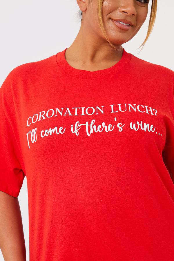 In The Style In The Style Coronation Lunch Slogan T-Shirt Red