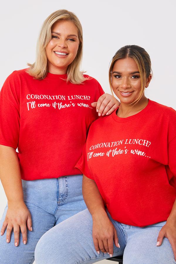 in the style In The Style Coronation Lunch Slogan T-Shirt Red