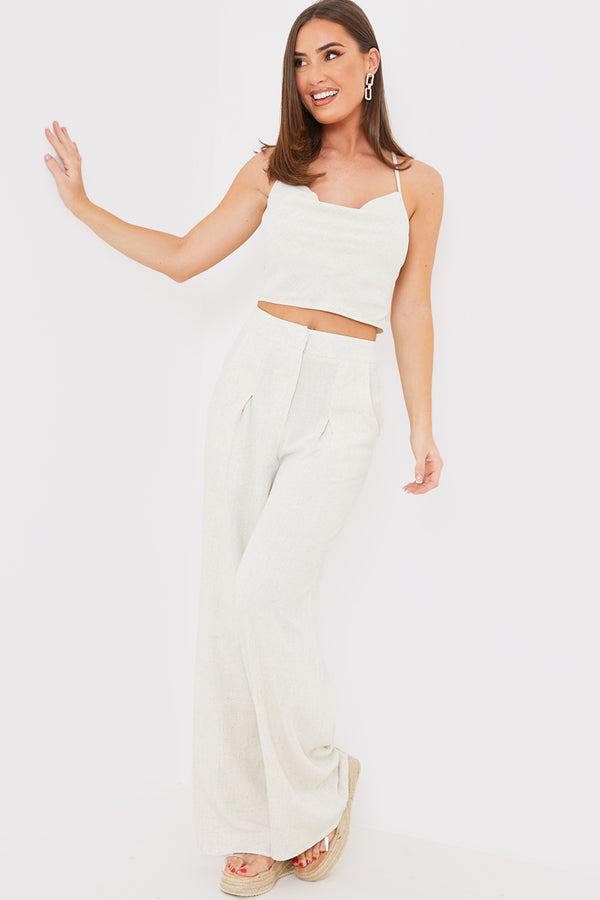 In The Style In The Style Cowl Cross Back Crop Top Stone