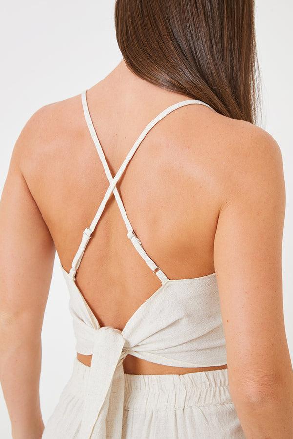 In The Style In The Style Cowl Cross Back Crop Top Stone