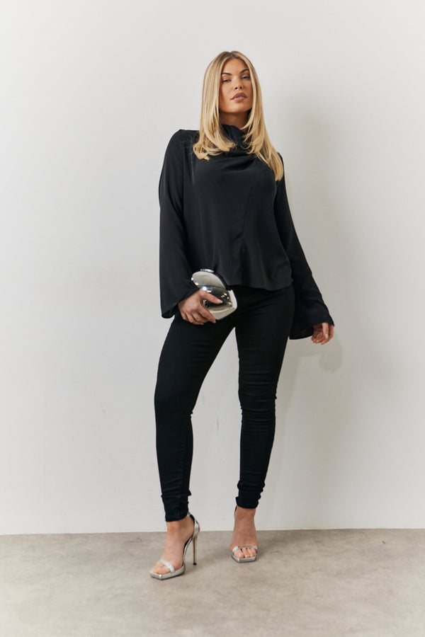 In The Style In The Style Cowl Neck Draped Blouse Black