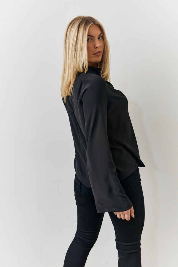 In The Style In The Style Cowl Neck Draped Blouse Black