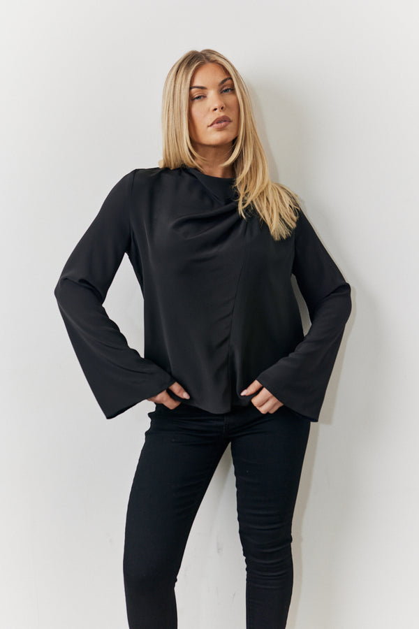 in the style In the Style Cowl Neck Draped Blouse Black