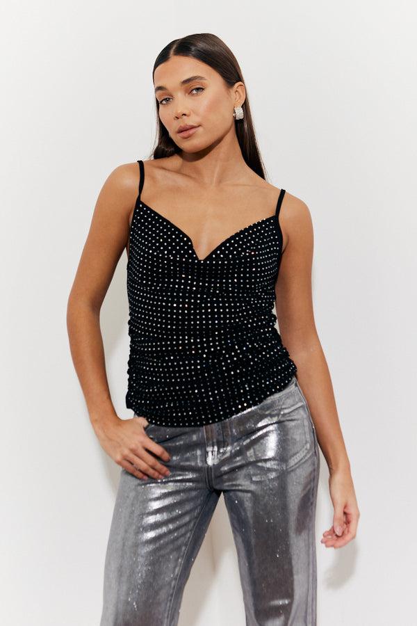 in the style In the Style Cowl Neck Hotfix Camisole Top Black